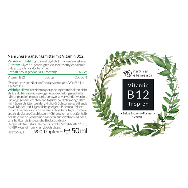 Vitamin B12 Drops - 50 ml (900 Drops) - Both Active Forms (Methyl & Adenosylcobalamine) - Alcohol-Free, Vegan - NewNest Australia