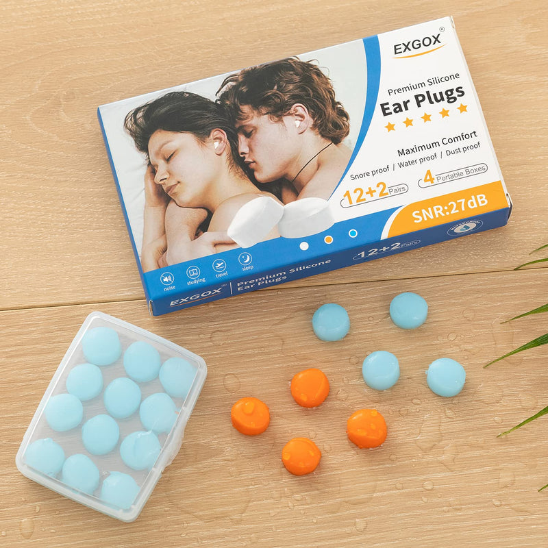 EXGOX 14 Pairs Silicone Ear Plugs for Sleeping Noise Cancelling Reusable Moldable Wax Earplugs for Swimming, Work, Airplane, SNR27dB(Blue, Orange) Blue+orange - NewNest Australia