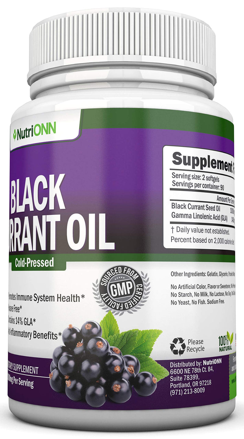 Black Currant Oil - 1000 Mg - 180 Softgels - Cold-Pressed Pure Black Currant Seed Oil - Hexane Free - 140mg GLA Per Serving - Regulates Hormonal Balance - Great For Immune System, Hair, Skin and Heart - NewNest Australia