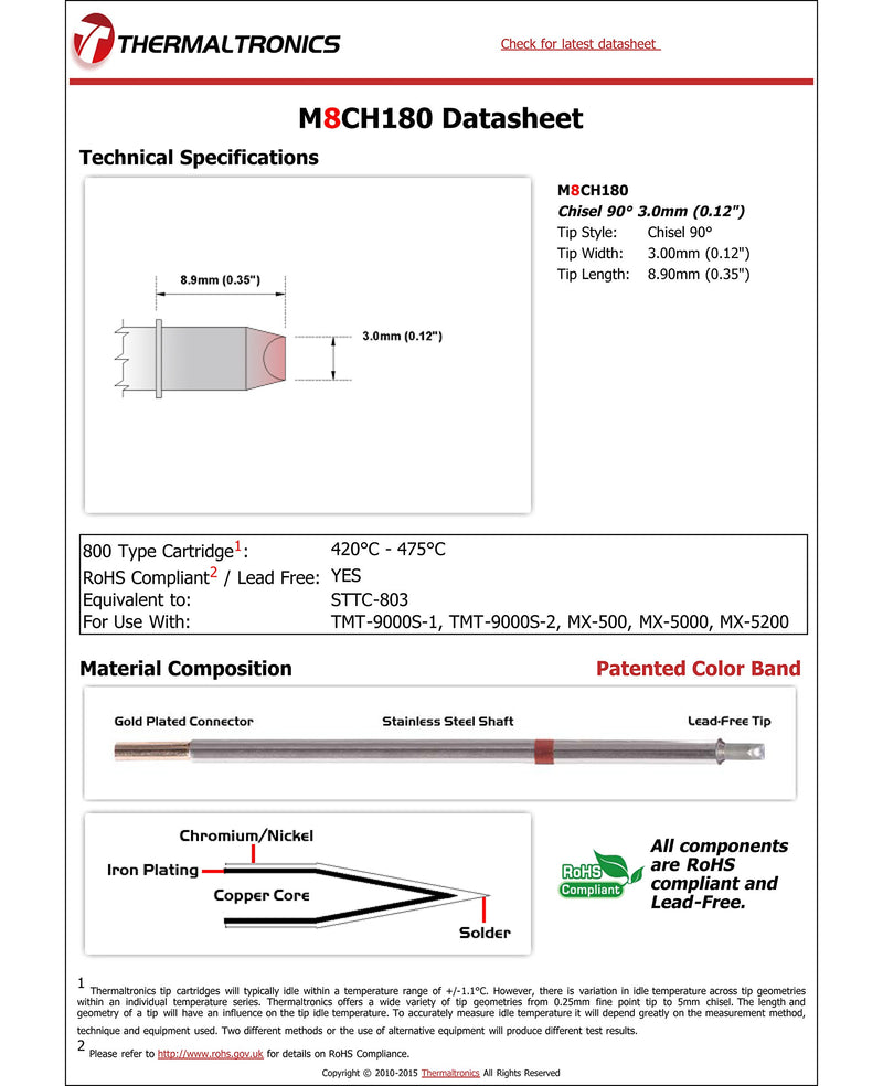 Thermaltronics M8CH180 Chisel 90deg 3.0mm (0.12in) interchangeable for Metcal STTC-803 - NewNest Australia