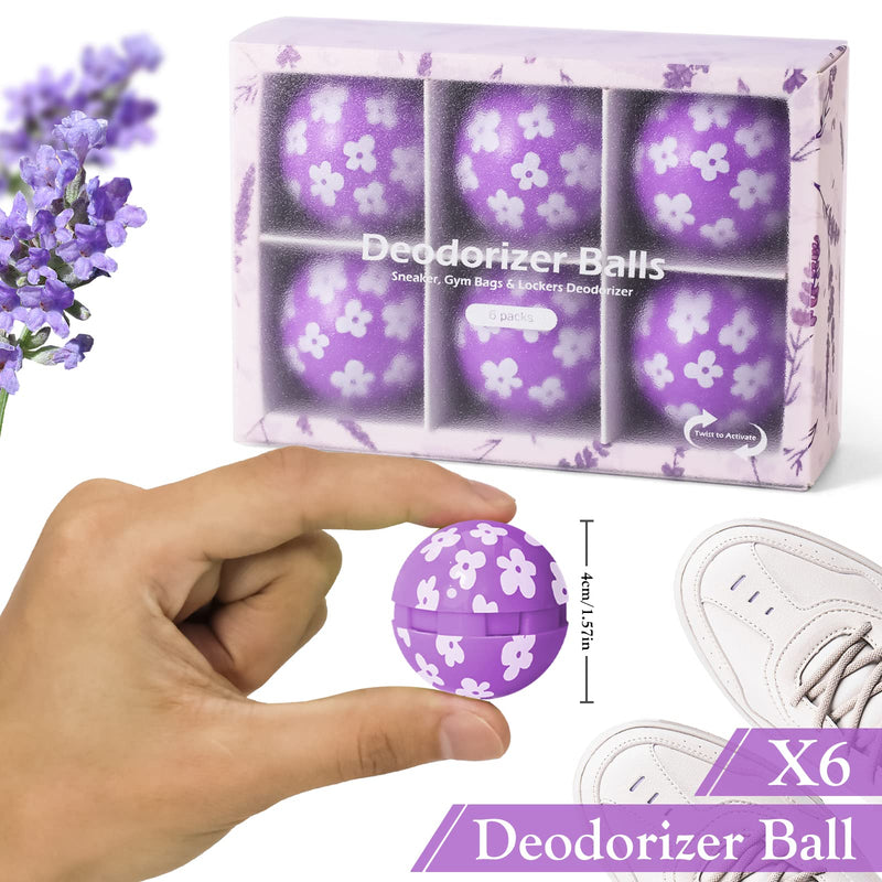 Deodorizing Balls for Sneakers, Shoe Deodorant, Gym Bags, Pack of 6 Deodorizing Balls Also for Home Lockers, Simple Twistlock - Lavender - NewNest Australia