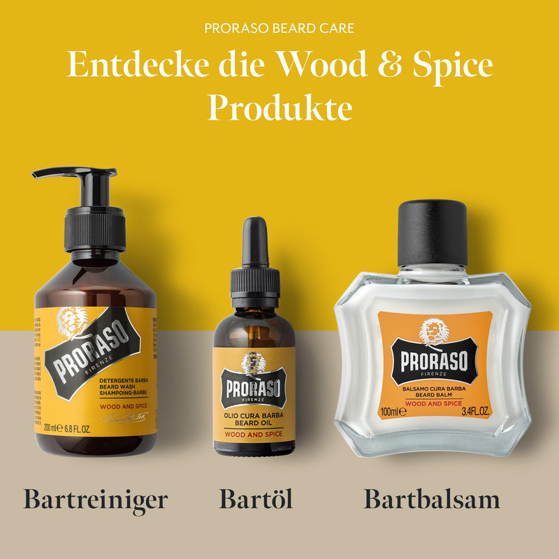 Proraso Beard Wash Wood & Spice, 200ml, scented beard shampoo cleans, nourishes and refreshes beard and skin, washing gel gently removes impurities, Made in Italy - NewNest Australia