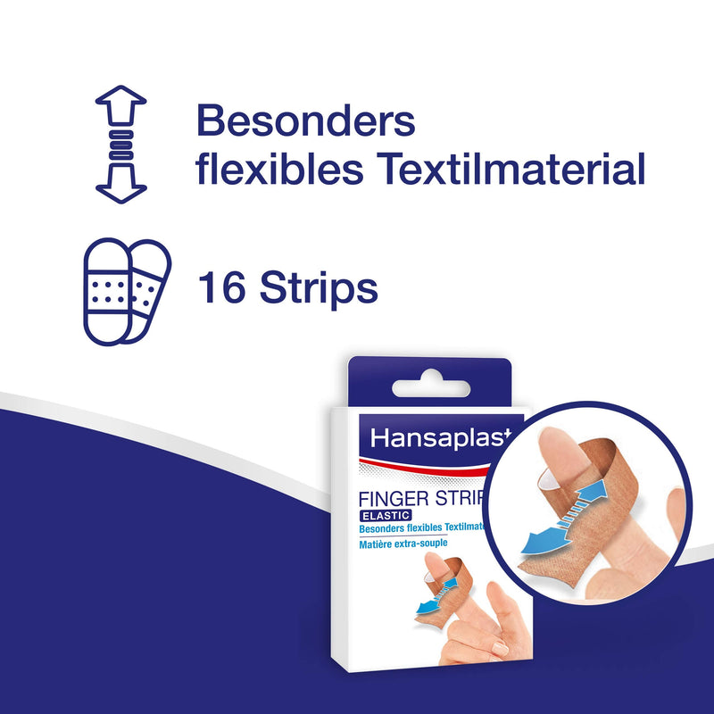 Hansaplast Elastic Finger Strips Plasters, Wound Plasters, Especially Suitable For Wounds On The Fingers, Flexible And Breathable Adhesive Plasters, 1 X 16 Strips - NewNest Australia