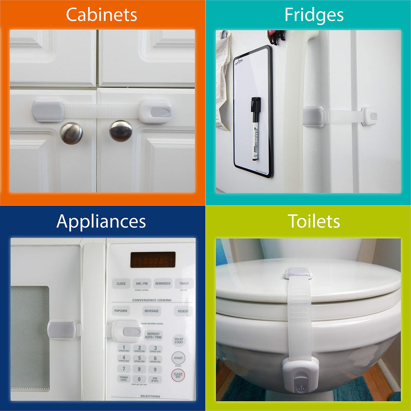 Child Safety Strap Locks (10 Pack) Baby Locks For Cabinets And Drawers, Toilet, Fridge & More. 3M Adhesive Pads. Easy Installation, No Drilling Required, White/Gray - NewNest Australia