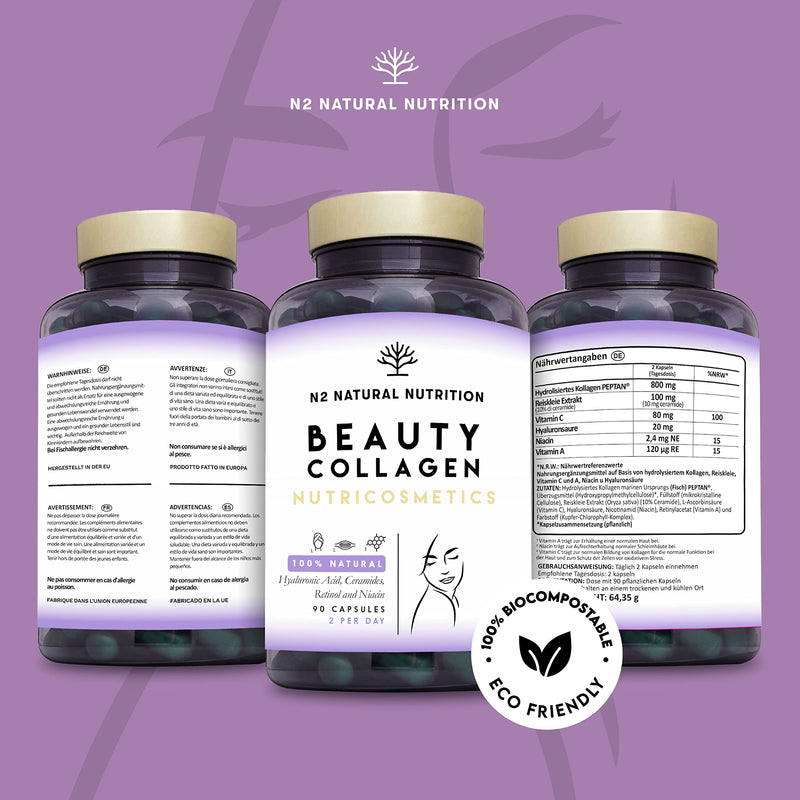 Collagen With Retinol, Hyaluronic Acid, Ceramides And Niacin, Anti-Wrinkle And Anti-Aging Effect, Innovative Formula For Hydration Of The Skin. 90 Vegetable Capsules. Ce. N2 Natural Nutrition - NewNest Australia