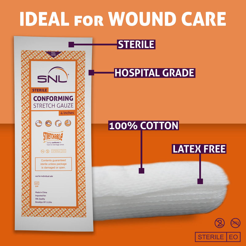 SNL Quality Sterile 4 inch Conforming, Latex Free, Stretch Gauze Bandage Roll - Pack of 24 - NewNest Australia