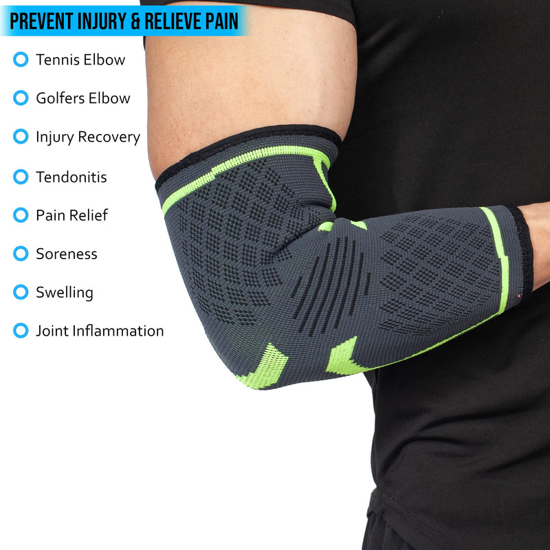360 Relief - Compression Elbow Support For Men And Women | Splint Joint Pain Relief Tendonitis Tennis Golf Workout Weight Lifting | Large Green With Mesh Laundry Bag | - NewNest Australia