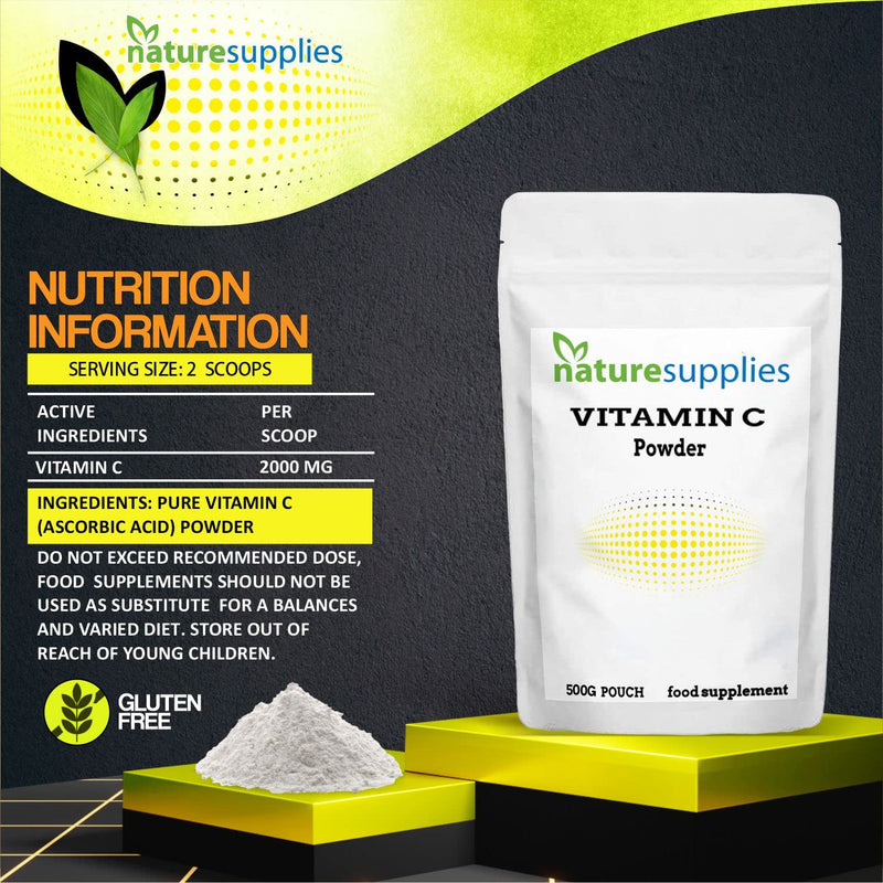 Vitamin C Powder 500g Ascorbic Acid UK Non GMO - Pharmaceutical Grade, Highly Concentrated No Chemicals in Our Supplements - Suitable for Vegans - Naturesupplies 500 g (Pack of 1) - NewNest Australia