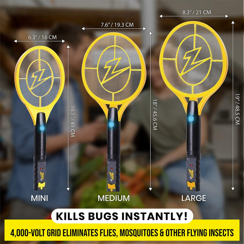 ZAP IT! Bug Zapper Rechargeable Bug Zapper Racket W/ Blue Light Attractant, 4,000 Volt, USB Charging Cable Large Yellow - NewNest Australia
