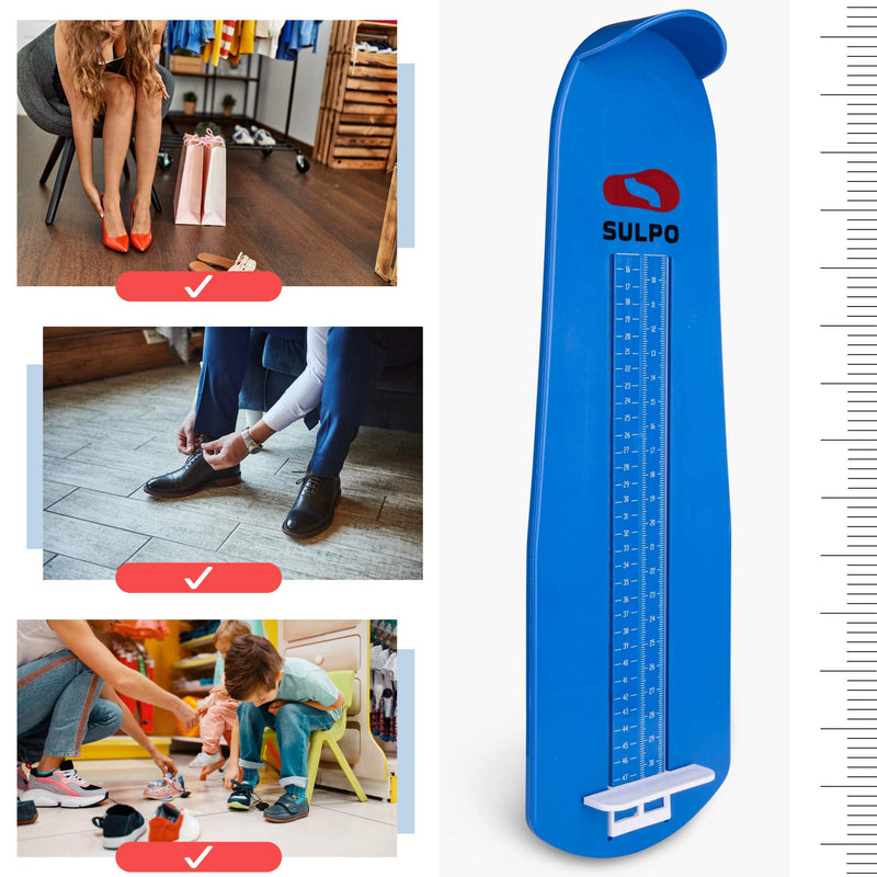 SULPO foot measuring device - shoe size measurement from 15 to 48 - shoe sizer for children - ideal for determining the size of shoes - blue EU 15 - 48 - NewNest Australia