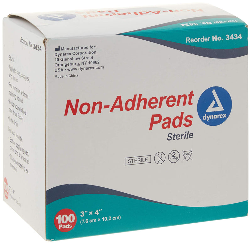Dynarex Non-Adherent Pads-Sterile, Individually Packaged, Non-Stick Wound and Burn Care, Soft & Highly Absorbent, 3” x 4”, 1 Box of 100 Non-Adherent Pads-Sterile 3" x 4" - NewNest Australia