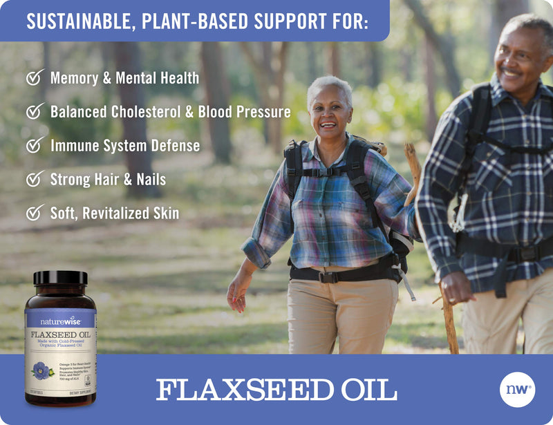 NatureWise Organic Flaxseed Oil Max 720mg ALA | Highest Potency Flax Oil Omega 3 for Cardiovascular, Brain, Immune Support & Healthy Hair, Skin, & Nails | Gluten Free Non-GMO [2 Month - 120 Softgels] 120 Count (Pack of 1) - NewNest Australia