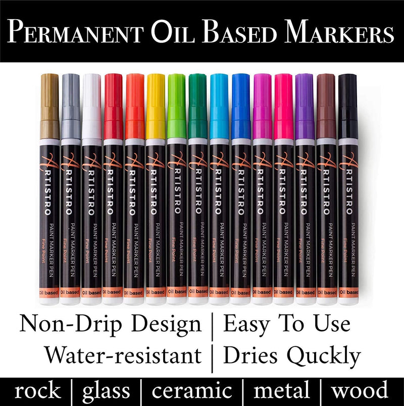 Paint Pens for Rock Painting, Stone, Ceramic, Glass, Wood, Porcelain, Mugs, Metal, Fabric, Canvas. Set of 15 Quick Dry, Permanent, Waterproof and Oil Based Paint Markers Fine Tip - NewNest Australia