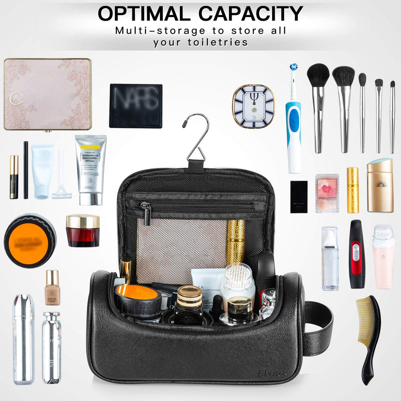 Elviros Water-Resistant PU Leather Toiletry Bag for Men Travel Wash Bag Shaving Dopp Kit Bathroom Gym Toiletries Makeup Organizer with Free Wet Dry Bag (Black-Medium) Black-medium M - NewNest Australia