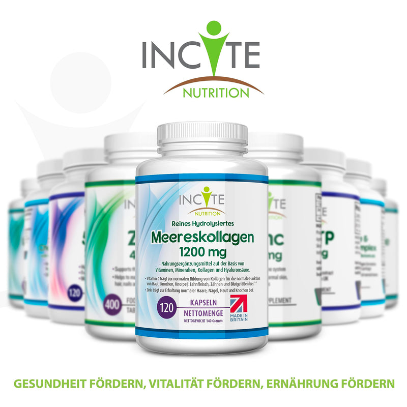 Incite Nutrition Marine Collagen, Pure High Quality Hydrolyzed Type 1 Marine Collagen with Vitamins C, E, B12, Copper, Zinc and Iodine, for Men and Women, 1200 mg, 120 Count (Pack of 1) - NewNest Australia