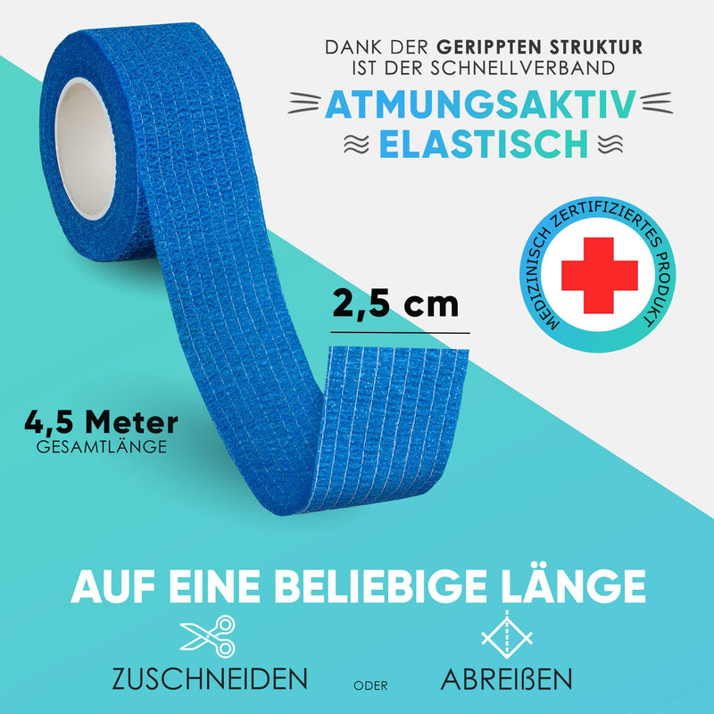 Self-Adhesive Finger Plaster, 8 X Plaster Rolls (2.5 Cm X 4.5 M), Self-Adhesive Bandage, Elastic Tape, Waterproof, Dust, Grease And Dirt-Repellent Plaster Tape (Blue, 8 Rolls) - NewNest Australia