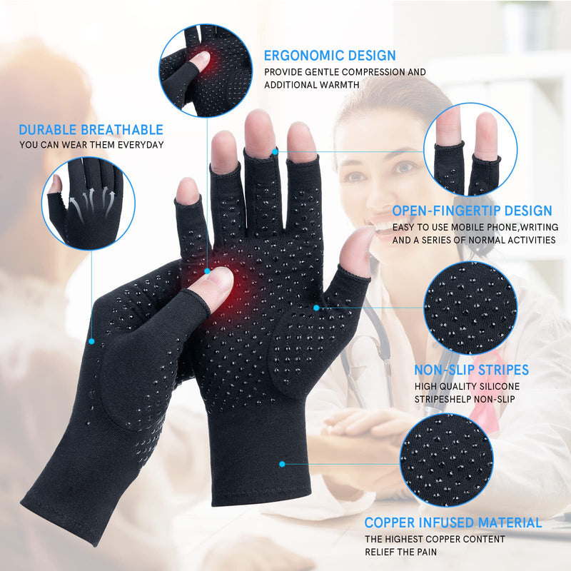 2 Pairs Arthritis Compression Gloves, Relieve Arthritis, Rheumatoid, Osteoarthritis, Carpal Tunnel Pain, Compression Gloves for Arthritis for Women & Men, Anti-Slip Glue dot Gloves for Work (Black,S) Small Black - NewNest Australia