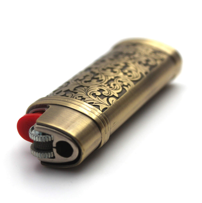 Lucklybestseller Vintage Floral Metal Lighter Case Cover Holder for Mini BIC Lighter J5 Bronze - NewNest Australia