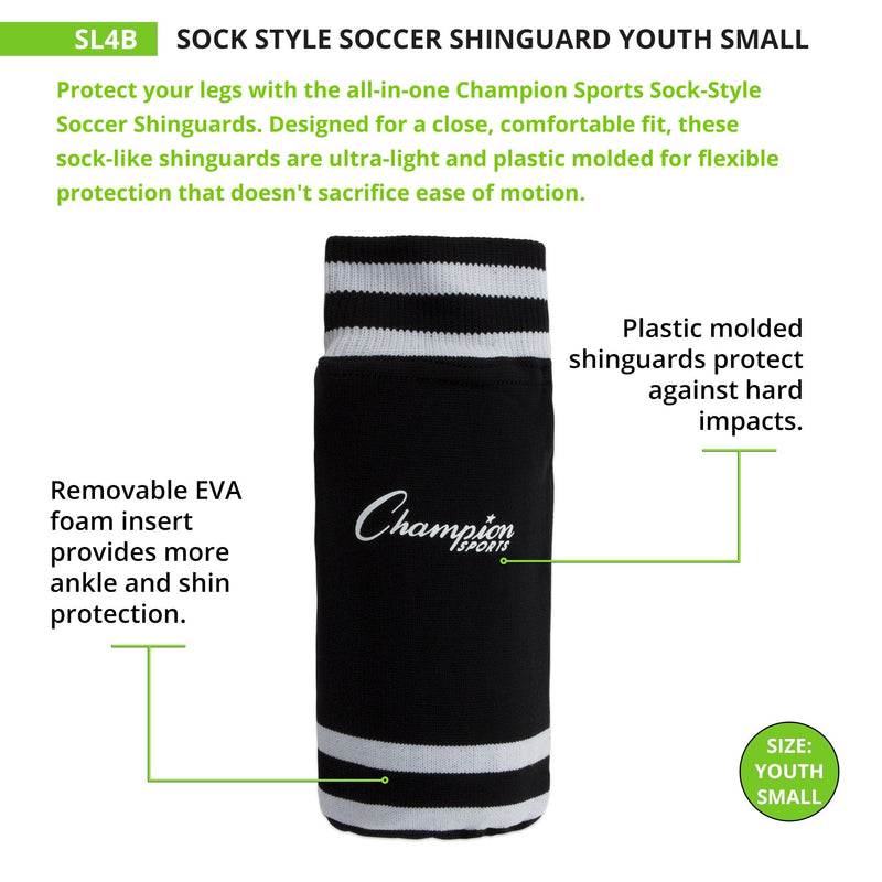 Champion Sports Youth Sock Style Soccer Shin Guards Black Small (Ages 4-6) - NewNest Australia