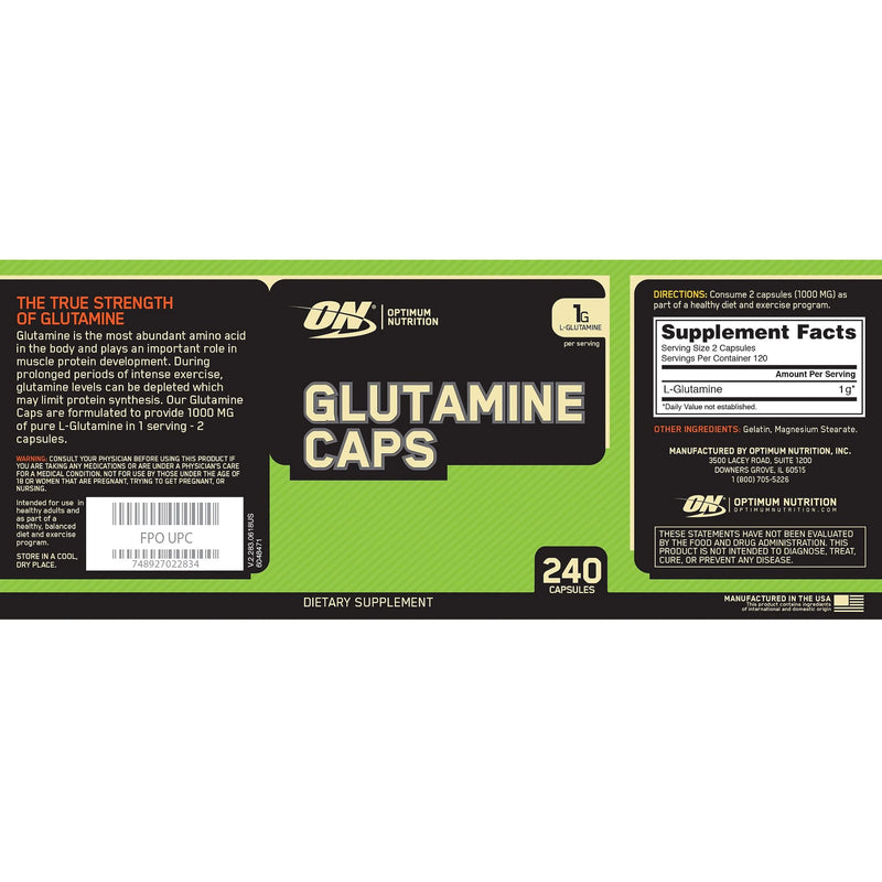 Optimum Nutrition L-Glutamine Muscle Recovery Capsules, 1000mg, 240 Count (Package May Vary) - NewNest Australia