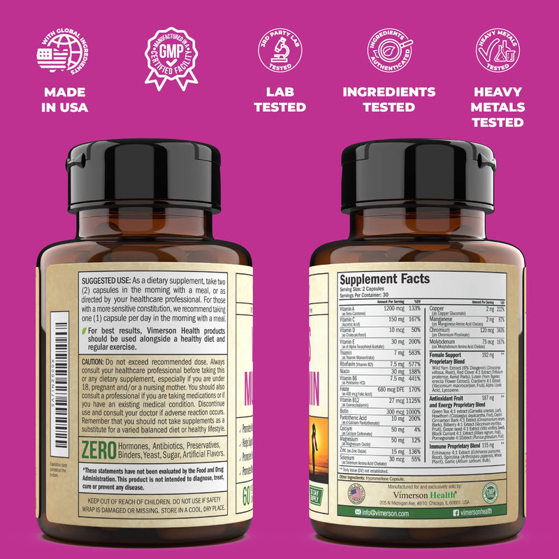 Women's Multivitamin Supplement - Daily Vitamins and Minerals with Folic Acid, Chromium, Magnesium, Biotin, Zinc, Calcium and more. Includes Plant Based Propriety Blend for Immune Support. 60 Capsules 60 Count (Pack of 1) - NewNest Australia