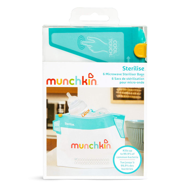 Munchkin Latch Microwave Sterilize Bags, 180 Uses, 6 Pack, Eliminates up to 99.9% of Common Bacteria , White, Small (8" x 11") Small (Pack of 1) - NewNest Australia