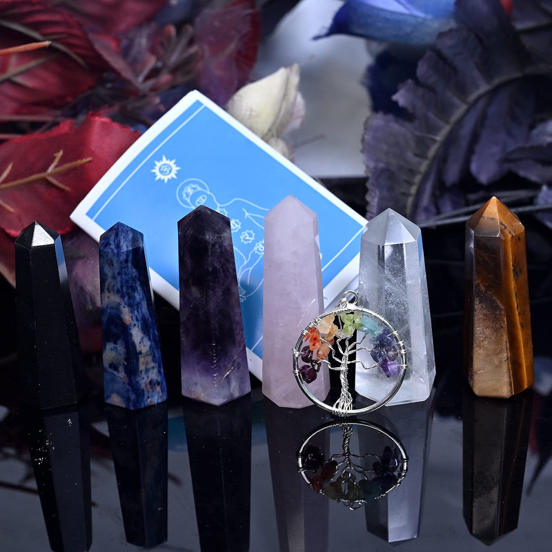 KACHVI Crystals And Gemstones Healing Rose, Clear Quartz, Amethyst, Black, Lapis & Tiger Crystal Meditation Spiritual Gifts For Chakra Money Luck Wands 2.25”-2.50" 6 Faceted Pencil 6 Pc Set Set of 6 Tiger - NewNest Australia