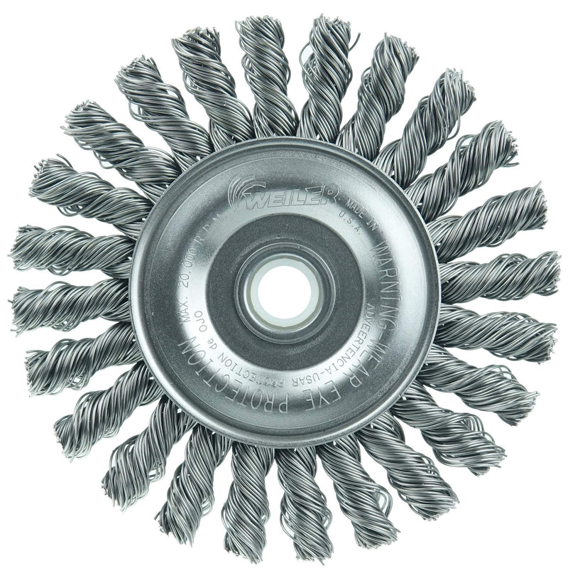 Weiler 08534 4" Cable Twist Knot Wire Wheel, .020" Steel Fill, 1/2"-3/8" Arbor Hole, Made in the USA 4" Dia x 0.020 Wire Size x 1/2"-3/8" Arbor - NewNest Australia