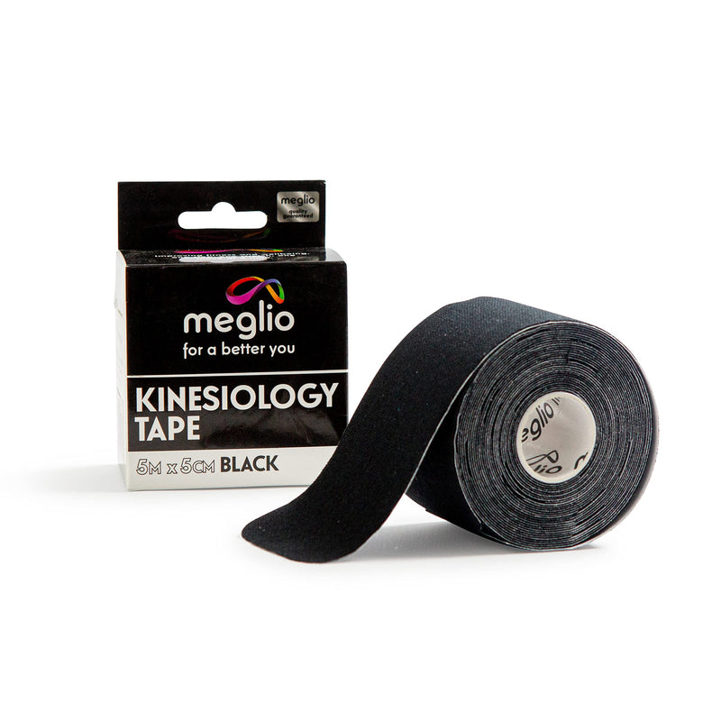 Meglio Kinesiology Tape - Uncut 5 Metre Roll - Therapeutic and Hypoallergenic - For Muscle Support & Sports Injury Recovery - Breathable & Waterproof - Knee, Ankle, & Wrist - Long Lasting Adhesive Black - NewNest Australia