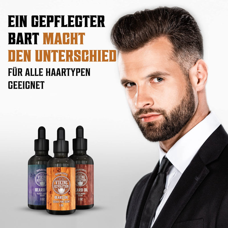 Viking Revolution Beard Oil Men - Set 3x28g Pack of 3 - For Healthy Beard Care - Made from All-Natural Sandalwood, Pine, Cedar and Clary Sage Beard Oil Beard Oil Sandalwood, Pine & Cedar, Clary Sage - NewNest Australia