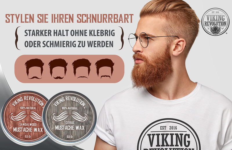 Viking Revolution Mustache Wax, Pack of 2 - Beard & Mustache Wax for Men - Strong Hold Helps Tame & Style (Citrus & Sandalwood, Pack of 2) Sandalwood, Citrus - NewNest Australia