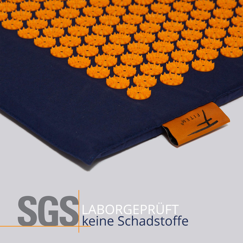Acupressure Set Xl Fitem - Acupressure Mat + Pillow + Massage Ball - Relieves Back And Neck Pain - Sciatica - Back Massage - Muscle Relaxation - Post Sport Recovery (Blue/Orange) - NewNest Australia