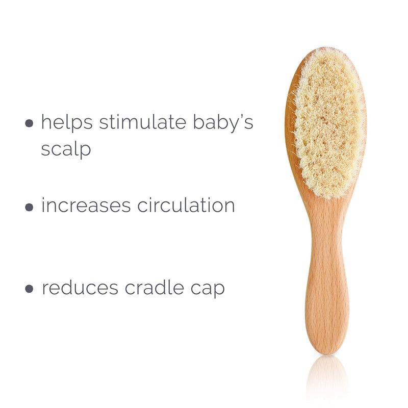 Natemia Quality Wooden Baby Hair Brush for Newborns & Toddlers | Natural Soft Goat Bristles | Ideal for Cradle Cap | Perfect Baby Registry Gift - NewNest Australia