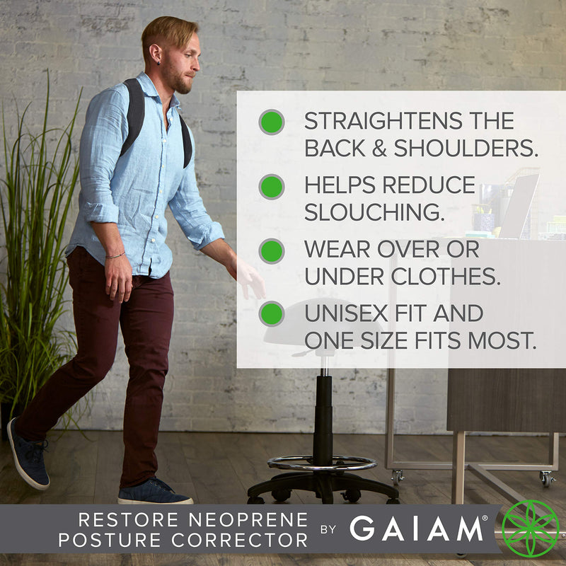 Gaiam Restore Posture Corrector for Women & Men - Neoprene Back Straightener Adjustable Straps Compact Brace Support for Clavicle, Neck, Shoulder, Invisible Pain Relief - NewNest Australia