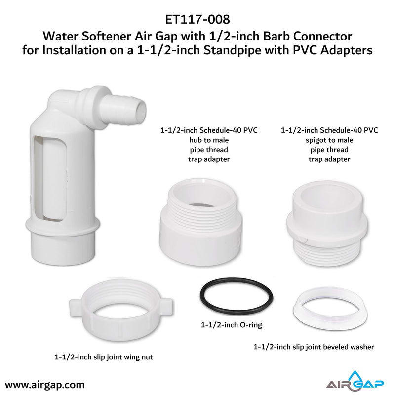 Water Softener Air Gap with 1/2-inch Barb Connector for Installation on a 1-1/2-inch Standpipe with PVC Trap Adapters - NewNest Australia