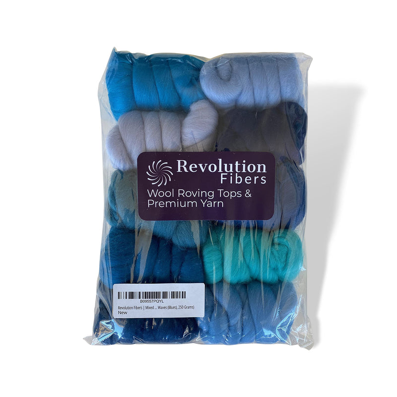 Revolution Fibers | Mixed Merino Wool Variety Pack | Perfect Wool Roving for Spinning, Needle Felting, Wet Felting, Weaving and Crafting (Woolly Waves (Blues), 250 Grams) - NewNest Australia