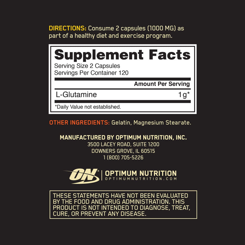 Optimum Nutrition L-Glutamine Muscle Recovery Capsules, 1000mg, 240 Count (Package May Vary) - NewNest Australia