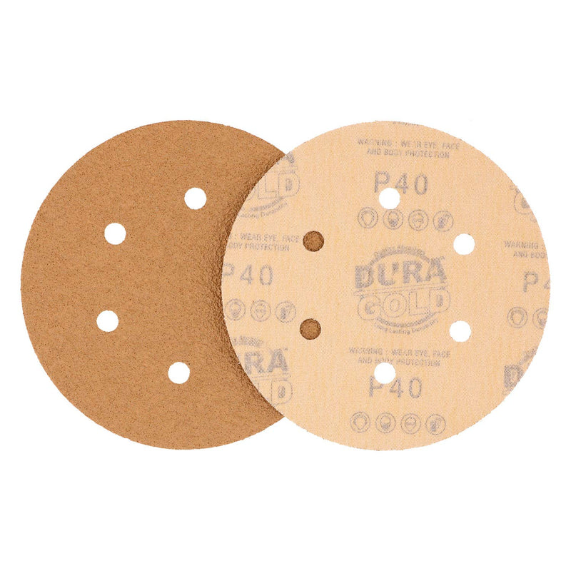 Dura-Gold Premium 40 Grit 6" Gold Sandpaper Discs, 6 Hole Pattern Dustless, Box of 25 - Hook & Loop Backing for DA Sander, Finishing Coarse Sanding Abrasive Automotive Paint, Woodworking Wood, Metal 40-Grit - NewNest Australia