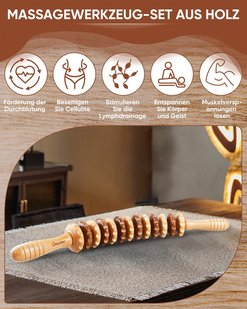Wood Therapy Massager Roller, Wooden Massage Tool Relax Tight Muscles for Leg, Maderoterapia Kit Colombiana for Lymphatic Drainage, Anti Cellulite, Body Sculpting, Skin Smoothing 43.5cm - NewNest Australia