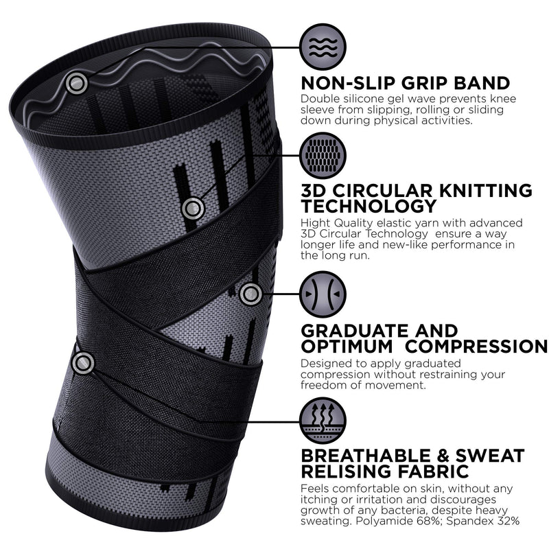 Pure Support Knee Brace, Compression Sleeve for Running, Arthritis Pain, Sports X-Large Black/Straps - NewNest Australia