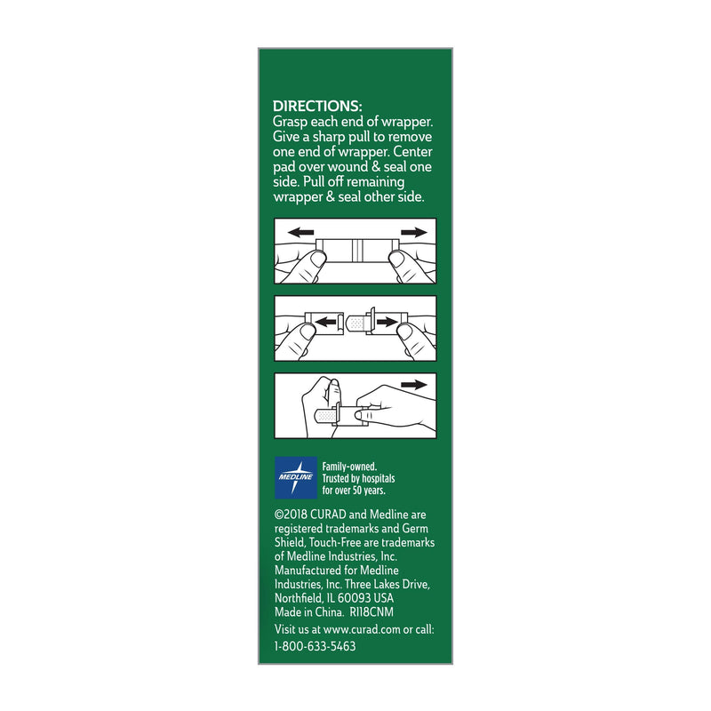 Curad Germ Shield Touch-Free Adhesive Bandage, Plastic Bandage with Easy Application Wrapper.75" x 3", 30 Count - NewNest Australia