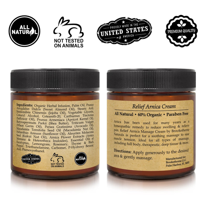 Relief Arnica Cream – Enriched with Lemongrass, Eucalyptus & Rosemary Essential Oils – All Natural Massage Lotion for Sore Muscles & Stiffness. Perfect for Massage Therapy by Brookethorne Naturals - NewNest Australia