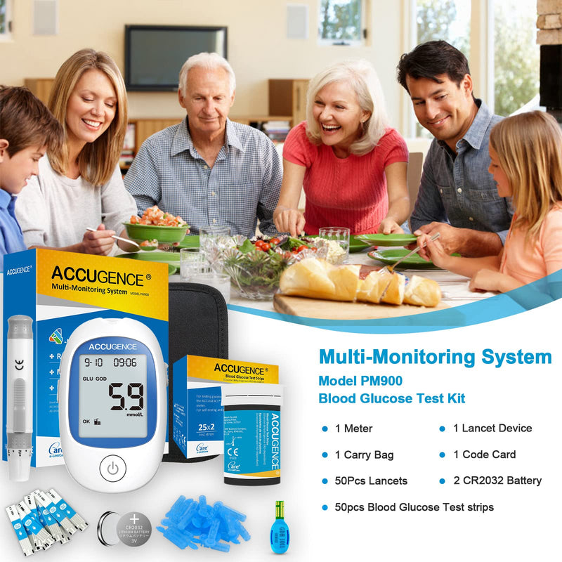 ACCUGENCE Diabetes Testing Kit Blood Sugar Monitor With Multifunctional Blood Glucose Meter 50Pcs Blood Sugar Test Strips Lancets Glucometer 5 Second Get Results Blood Sugar Test Kit - NewNest Australia