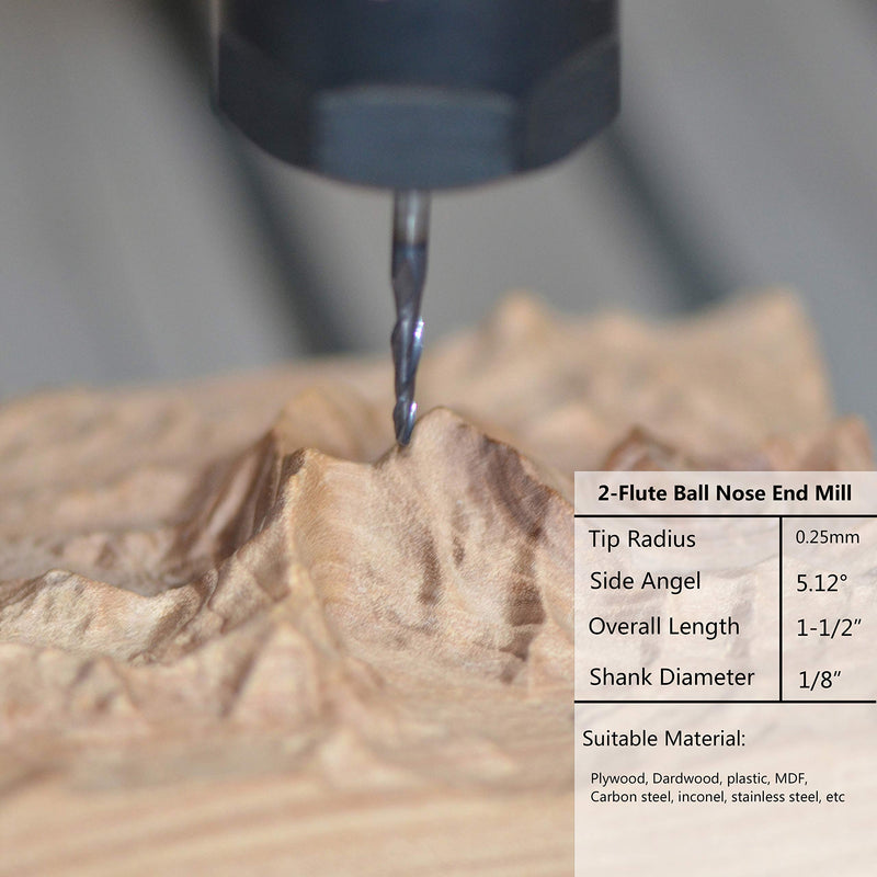SpeTool 5Pcs Tapered Ball Nose Carving End Mill 1/8 inch Shank 0.25MM Radius (0.5MM Diameter) Tips 3D Woodworking Tool CNC Router Bits R=0.25mm - NewNest Australia