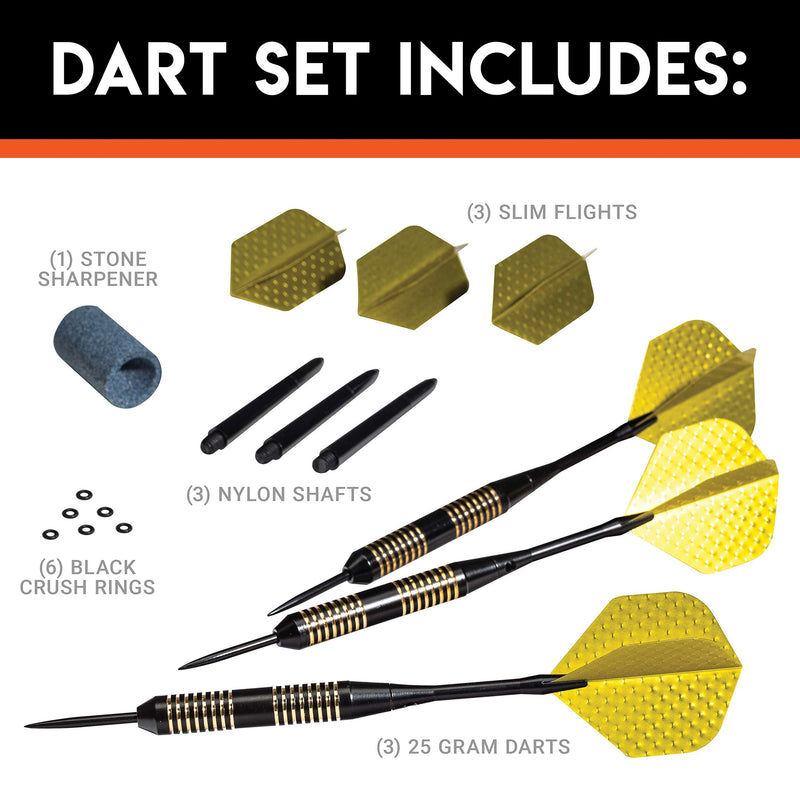 Franklin Sports Steel Tip Dart Set - Game Room Ready with Standard Flights, Slim Flights, Nylon and Aluminum Shaft - Perfect for Family Game Room Fun with Friends 25 gram - Gunmetal Steel - NewNest Australia