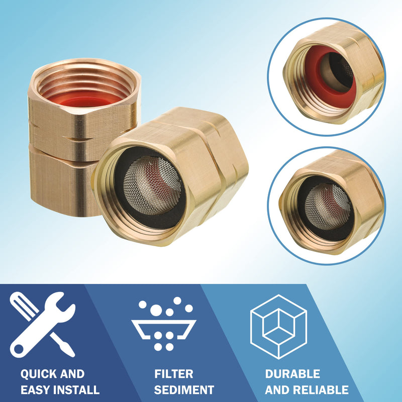 M MINGLE Garden Hose Adapter, Female to Female, 3/4 Inch Heavy Duty Brass Connect Fittings with Dual Swivel, Pressure Washer to Garden Hose Connector, 2-Pack with Extra 4 Washers and 1 Filter - NewNest Australia