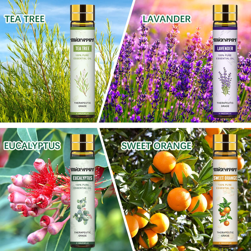 Migcaput Diffuser Essential Oils, 8 X 10 Ml Essential Oils Set, 100% Natural Essential Oils, Aroma Oil, Tea Tree, Lavender, Eucalyptus, Lemongrass, Vanilla, For Diffuser, Humidifier, Massage - NewNest Australia