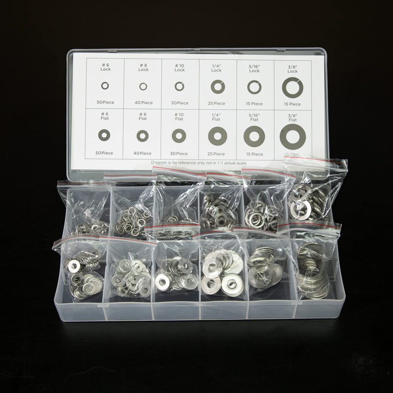 NEIKO 50400A Stainless Steel Lock and Flat Washer Assortment | 350 Piece Set | 12 Different Sizes in Spring Lock and Flat Design | Prevent Loose Fasteners - NewNest Australia