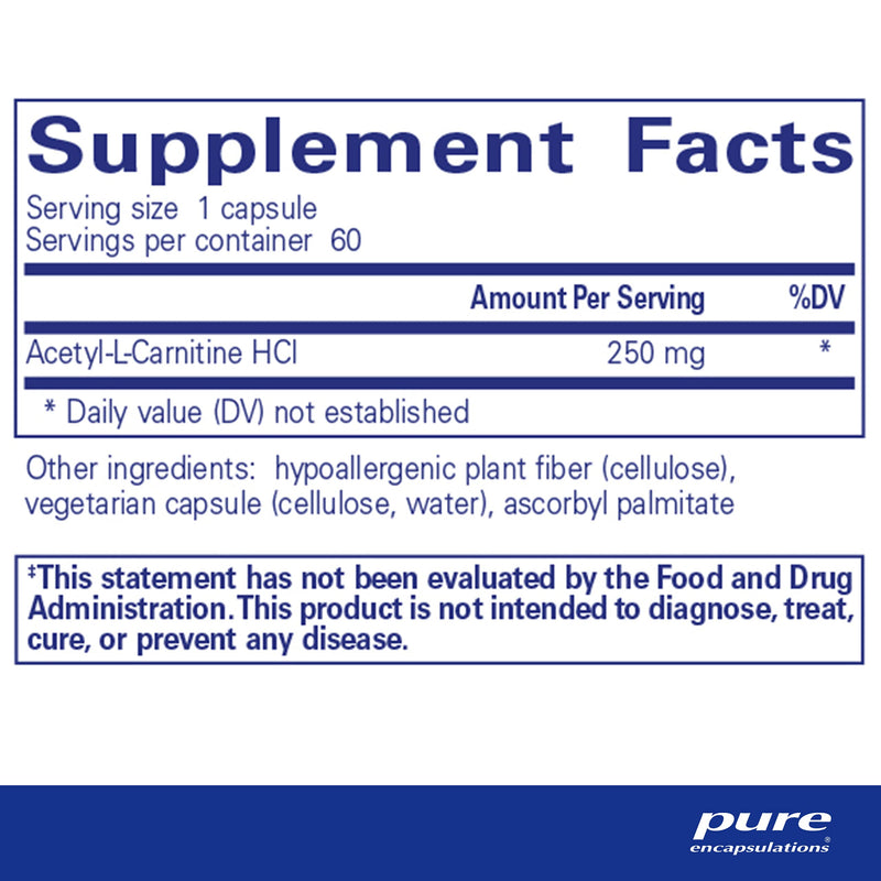 Pure Encapsulations Acetyl-l-Carnitine 250 mg | Memory Supplement for Brain, Focus, and Calmness* | 60 Capsules - NewNest Australia