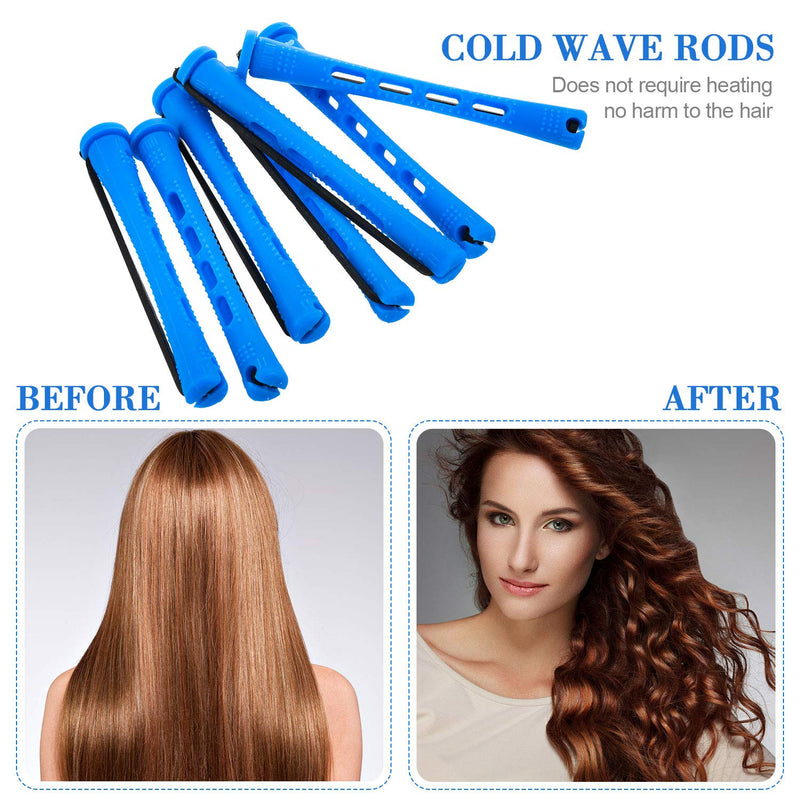 36 Pieces Cold Wave Rod Hair Perm Rods Hair Rollers Perming Rods Curlers with Steel Rat Tail Comb for Hairdressing Styling (Blue,0.35 Inch) 37 Piece Set Blue - NewNest Australia